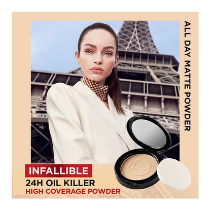 L'Oreal Paris Infallible 24H Oil Killer High Coverage Powder, 128 Natural Buff