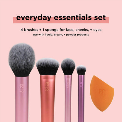 Real Techniques Everyday Essentials Makeup Brush Set with Bonus Sponge